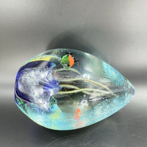 Venetian Art Glass Paperweight Fish Aquarium Large Heavy Multicolor Italian VTG - Picture 8 of 16